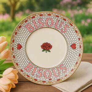 Anthropologie Bistro Tile 24K Gold Decaled Glazed Stoneware Plate New With Tag